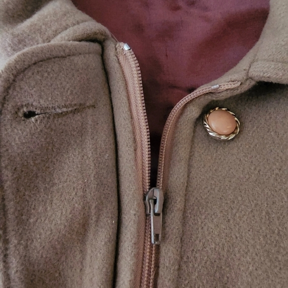 Vintage Albert Nipon Tan 100% Pure Virgin Wool Coat Women's 8 Collared Embroider - Picture 3 of 13